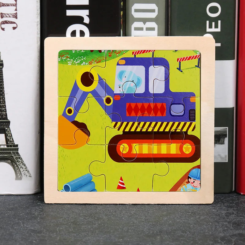Wooden Toys 11x11cm Jigsaw 3d Puzzle Cartoon Animal Traffic Wooden Puzzle Game Montessori Educational Toys For Children