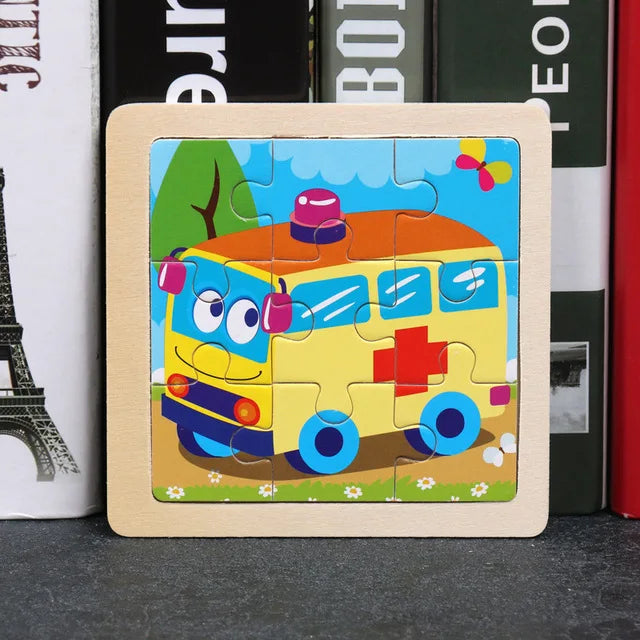 Wooden Toys 11x11cm Jigsaw 3d Puzzle Cartoon Animal Traffic Wooden Puzzle Game Montessori Educational Toys For Children