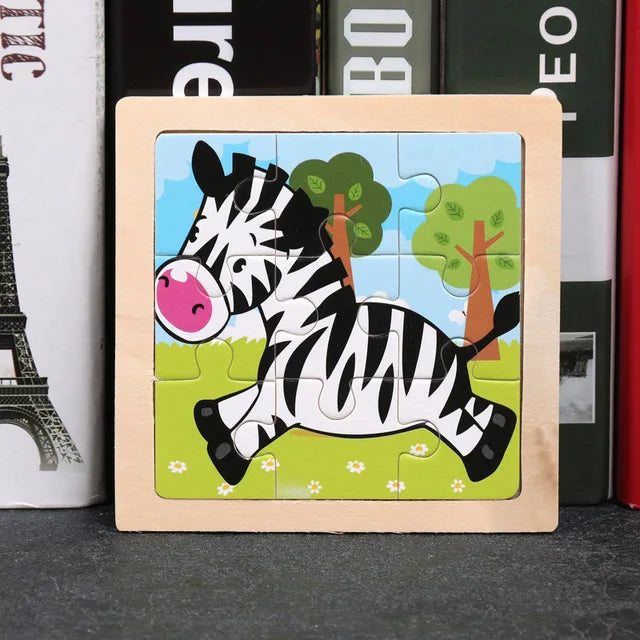 Wooden Toys 11x11cm Jigsaw 3d Puzzle Cartoon Animal Traffic Wooden Puzzle Game Montessori Educational Toys For Children