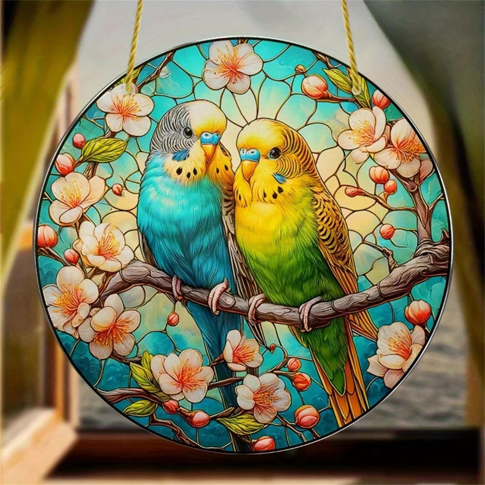 2D Acrylic Flat Printing Birds Flowers Animal Pendant Home Tree Window Hanging Decor Gift Car Backpack Pet Wind Chime Ornament