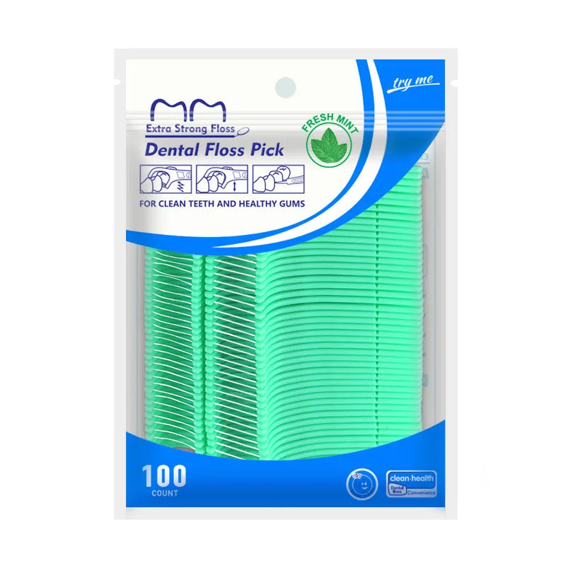 100pcs Mint Flavor Dental Floss Safe High-Grade Toothpick Stick Picks Plastic Toothpicks Ultrathin Peppermint Flavor Teeth Floss