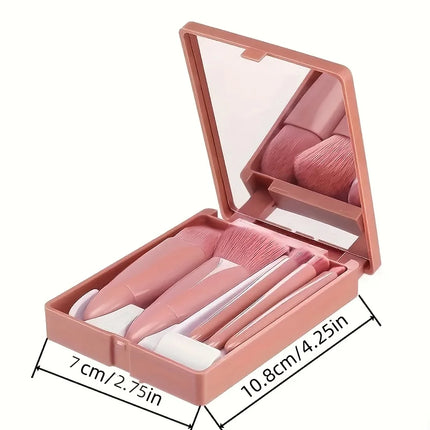 5PCS Mini Makeup Brush Set with Mirror Case