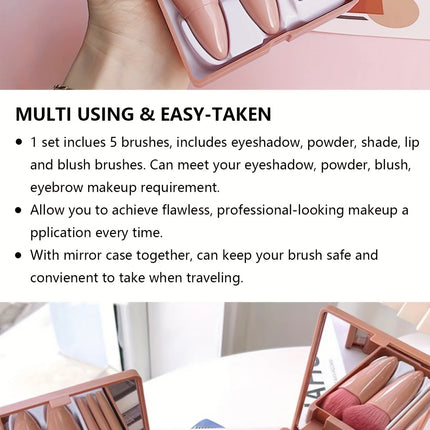 5PCS Mini Makeup Brush Set with Mirror Case
