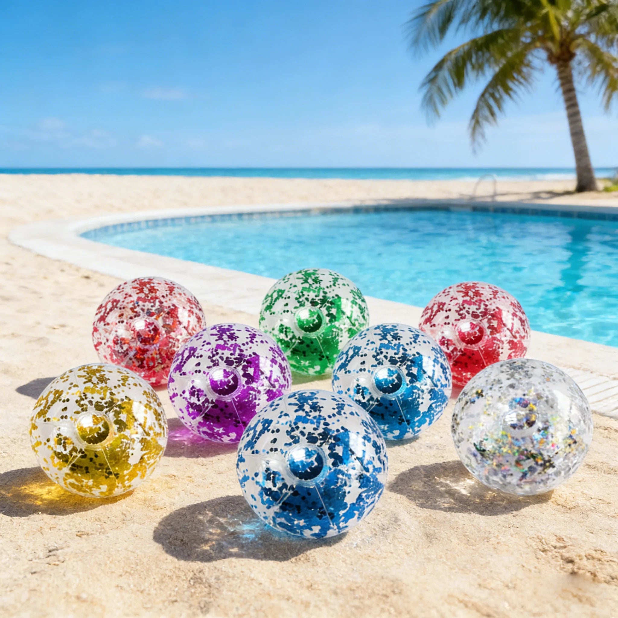 1pc 10.6 inch Inflatable Glitter Beach Ball Seaside Water Toys And Pool Party Gifts Carnival Prizes Water Game Toys