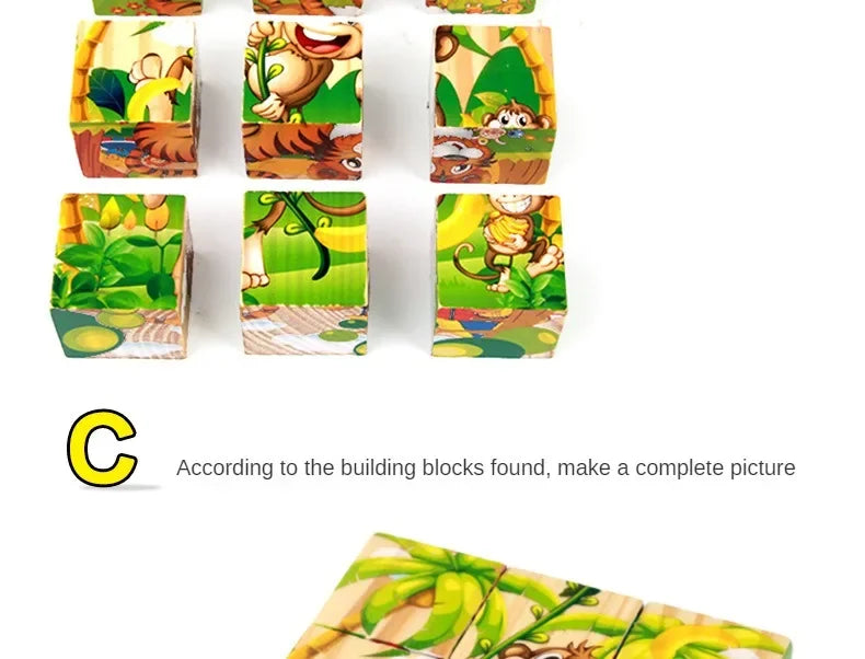 3D cube Wooden puzzle children's nine pieces six-sided wooden block tray children's Montessori learning educational puzzle toys