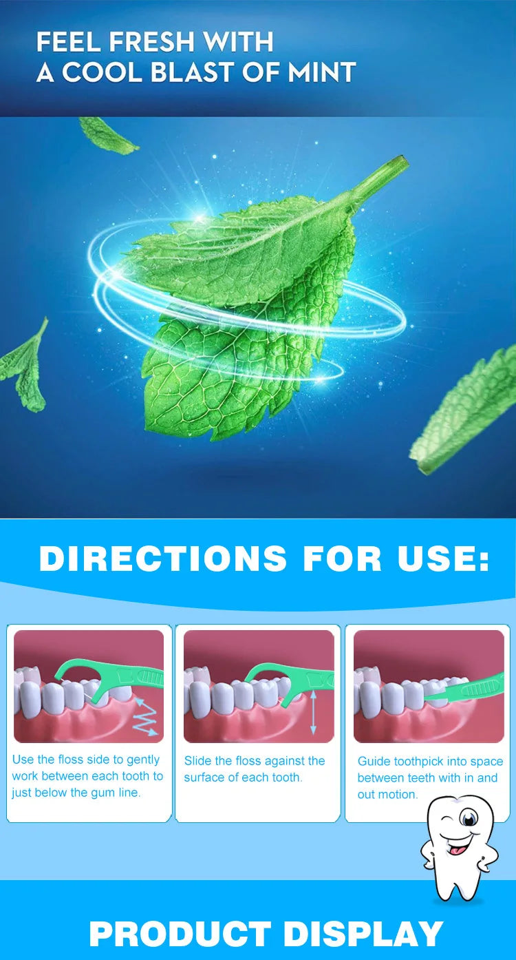 100pcs Mint Flavor Dental Floss Safe High-Grade Toothpick Stick Picks Plastic Toothpicks Ultrathin Peppermint Flavor Teeth Floss