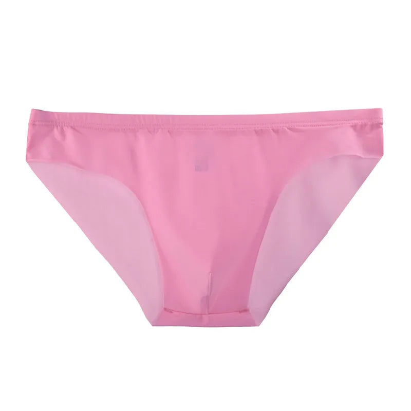 Men's Seamless Thong See-Through Underwear Ultra-Thin Low-Rise Sexy Solid Color Briefs Skin Friendly Soft Elastic Underpants