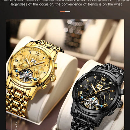 OLEVS Classic Men's Watches Tourbillon Multi-function Full Automatic