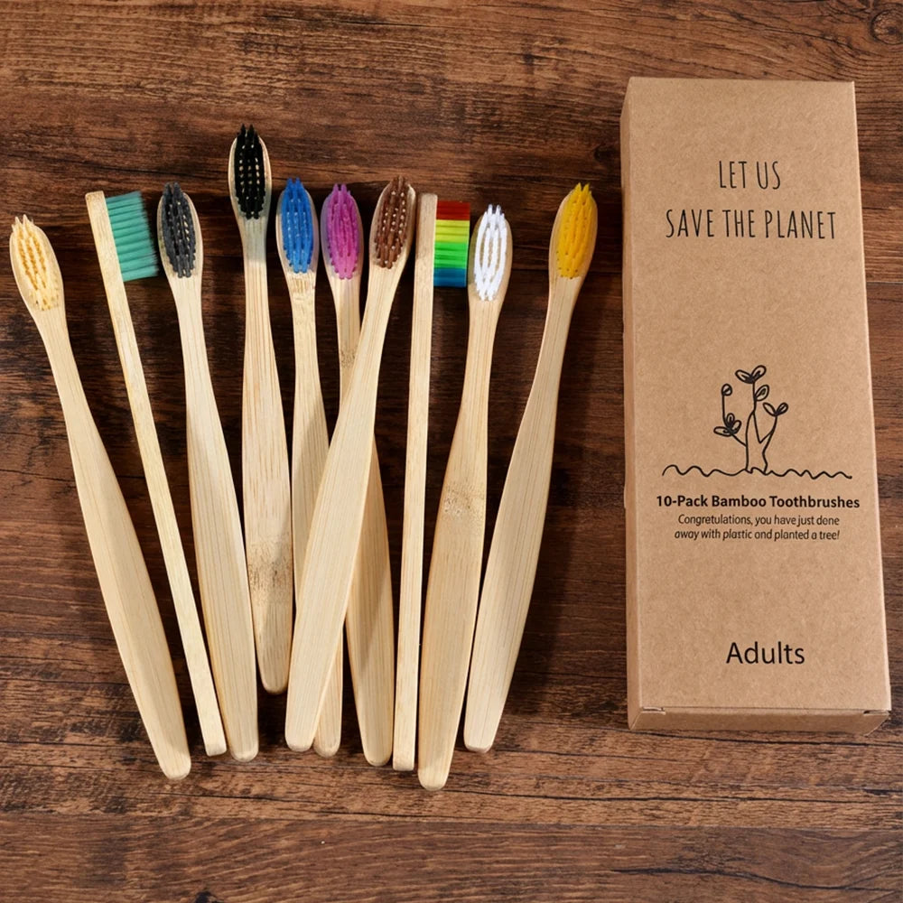 10Pcs Colorful Toothbrush Natural Bamboo Tooth Brush Sets Soft Bristle Charcoal Teeth Eco Bamboo Toothbrushes Dental Oral Care