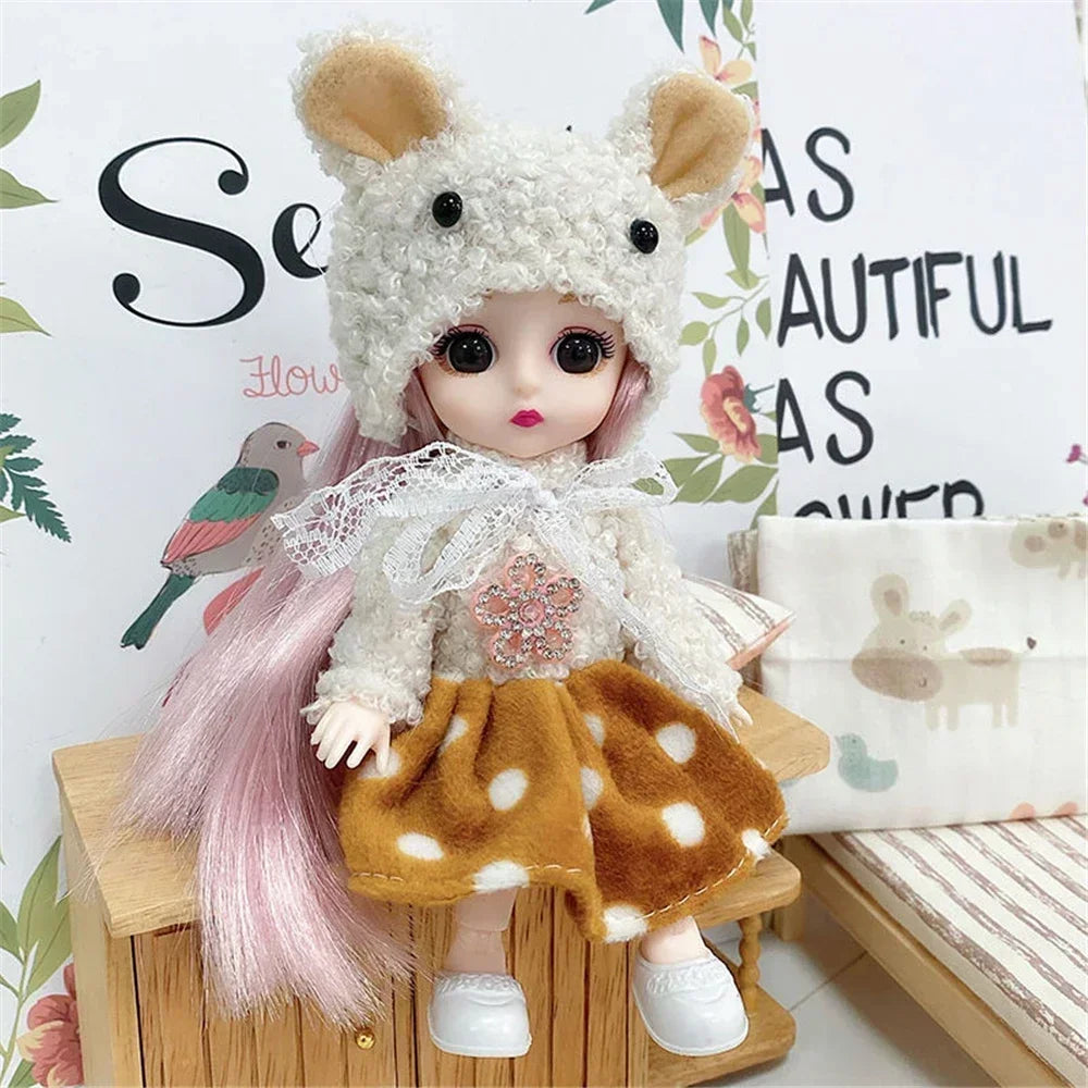 16cm 1/12 Cute Princess Doll 13 Joints BJD DIY Doll Toys with Clothes Shoes Movable Sweet Face Child Girl Birthday Gift for Kids