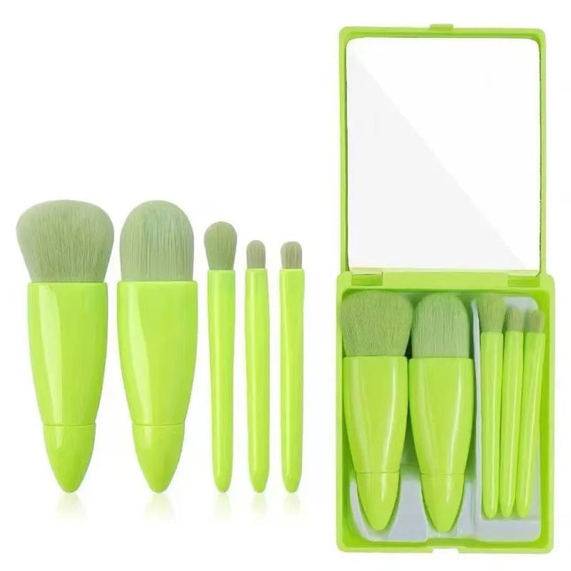 5PCS Mini Makeup Brush Set with Mirror Case