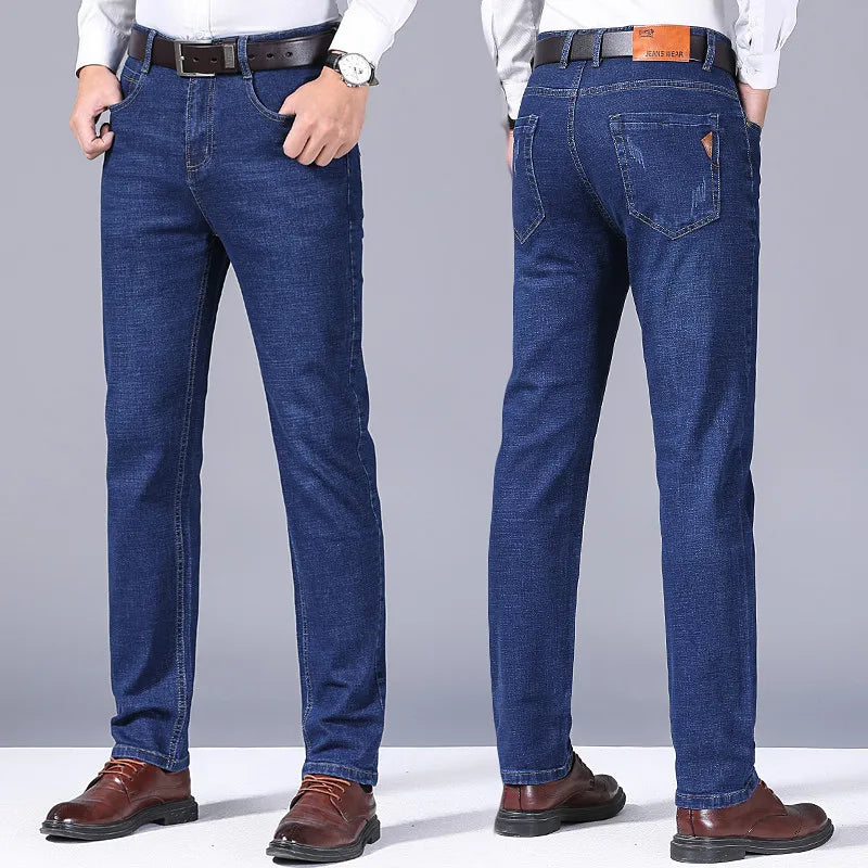 Men's Comfortable Soft Business Casual Denim Trousers Slim Fit Straight Pants Fashion Male Brand Light Luxury Stretch Clothing