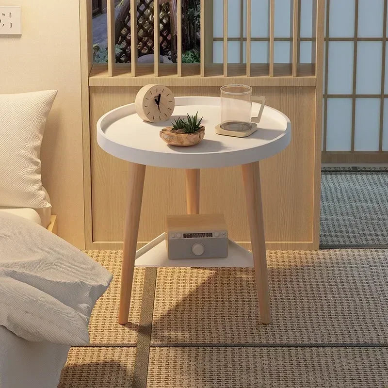 Small round table small apartment bedside table bedroom coffee table rack