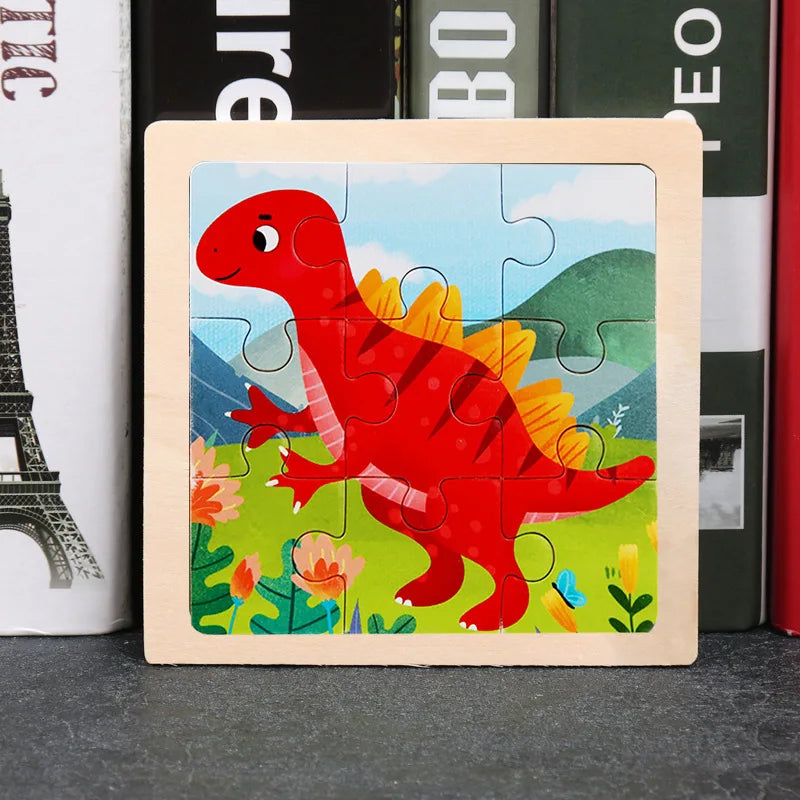 Wooden Toys 11x11cm Jigsaw 3d Puzzle Cartoon Animal Traffic Wooden Puzzle Game Montessori Educational Toys For Children