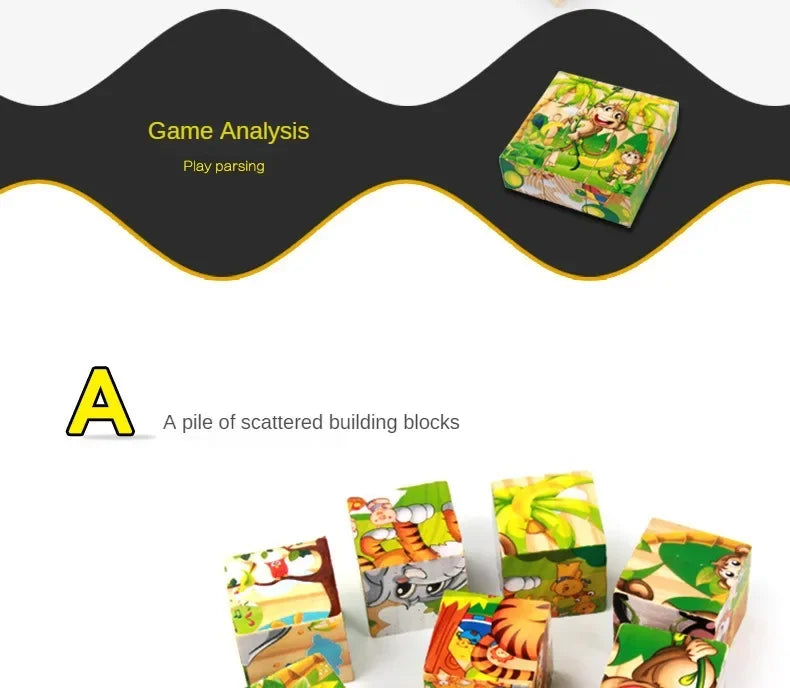 3D cube Wooden puzzle children's nine pieces six-sided wooden block tray children's Montessori learning educational puzzle toys