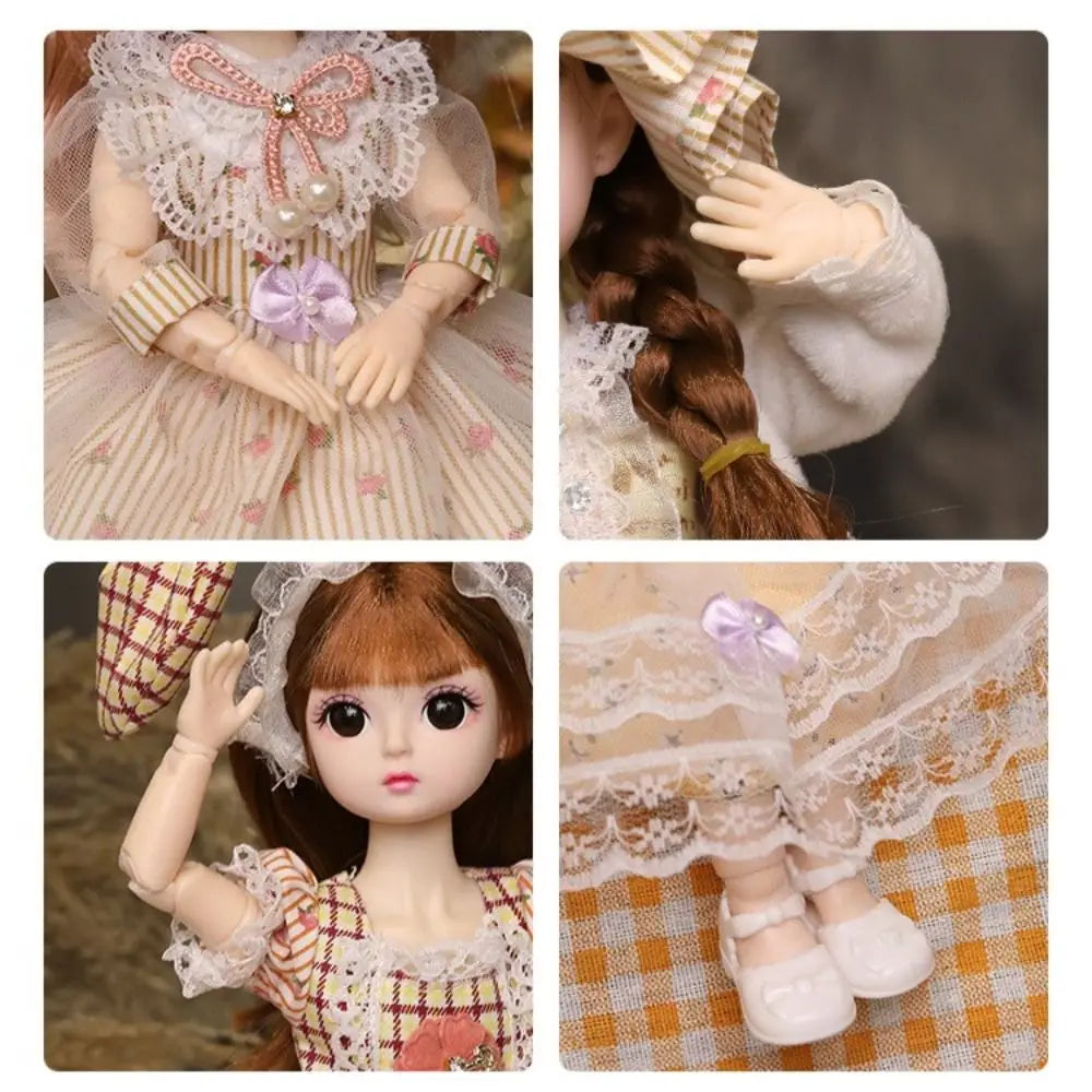 Plastic 30CM Movable Joint Doll Cute Princess Toy Safety Girl Dress Up Toys 3D Makeup Doll With Music Children