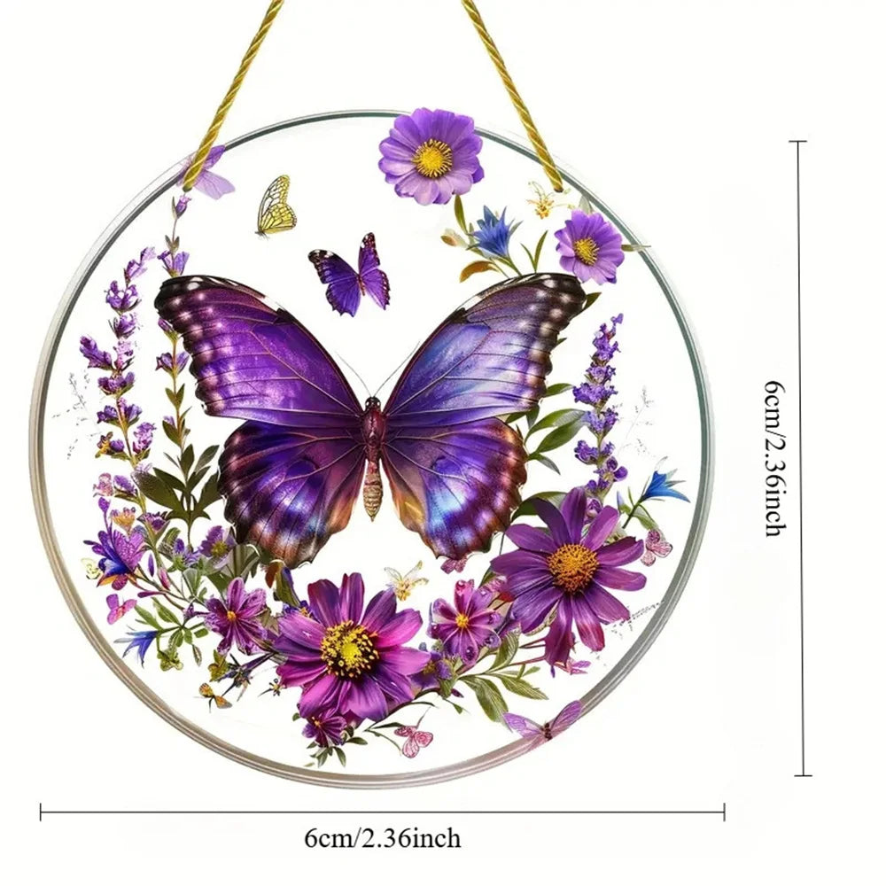 2D Acrylic Flat Printing Birds Flowers Animal Pendant Home Tree Window Hanging Decor Gift Car Backpack Pet Wind Chime Ornament