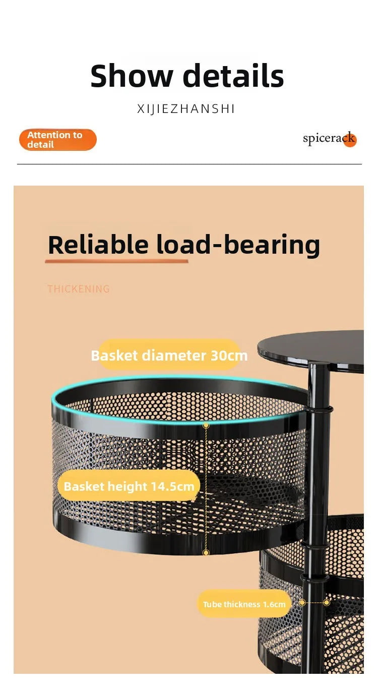 Kitchen Rolling Foldable Portable Storage Multi Tier Round Fruit Vegetable Shelf  Organizer Trolley Cart No Assembly Furniture