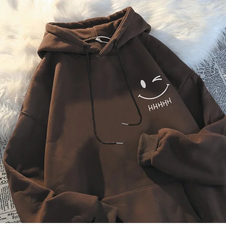Men's Smiling Face Funny Fashion Couple Hooded Sweater American Heavyweight Loose Thickened Cashmere Boys' Hoodie Pullover Top