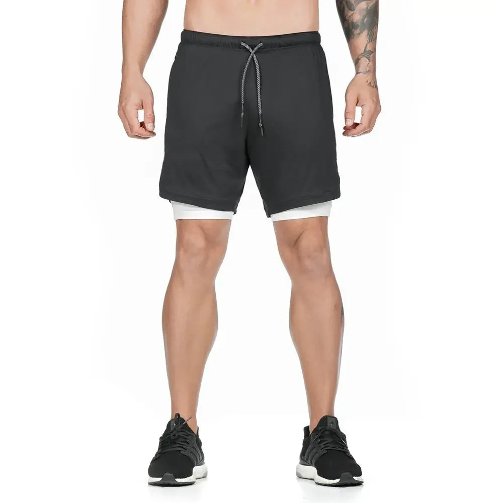 2 in 1 Compression Shorts for Men Gym Workout Running Shorts with Phone Pockets Athletic Quick Dry Activewear Training Jogging