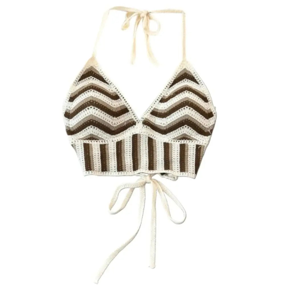 Fashion Knitted Bohemian Crochet Top Hollow Out Backless Ethnic Style Sexy Halter Top Swimwear Top Women