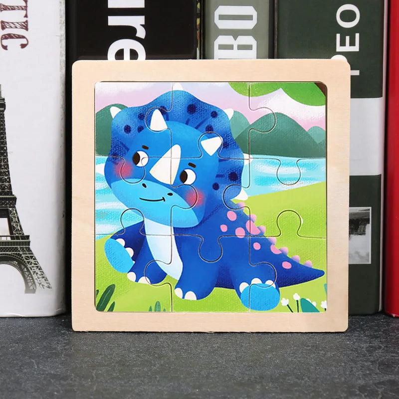 Wooden Toys 11x11cm Jigsaw 3d Puzzle Cartoon Animal Traffic Wooden Puzzle Game Montessori Educational Toys For Children