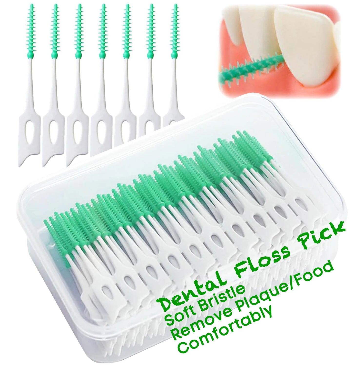 Vaclav 150Pcs Original Dental Floss Pick Soft Silicone Bristle Interdental Brush Dental Pick Brace Brush Disposable Teeth Clean