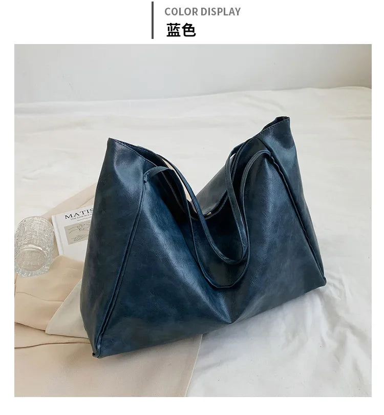 Women Tote Bags Fashion Underarm Pouch Large Capacity Soft Pu Shoulder Bag Retro Crossbody Bag Casual Portable Bucket Bag