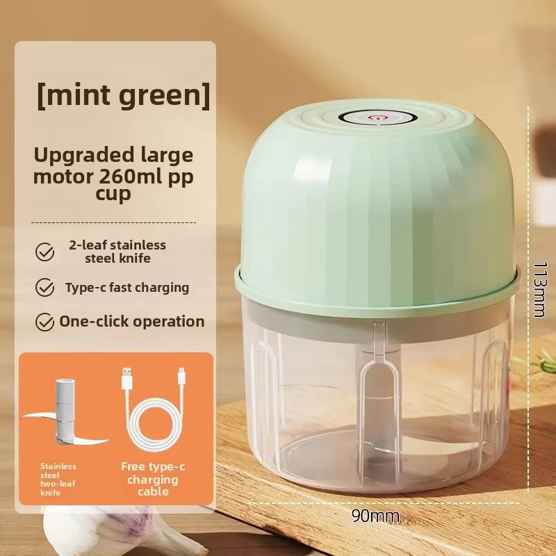 1 set of garlic puree machine 260ml wireless rechargeable electric vegetable chopper garlic grinder kitchen tool food mixer