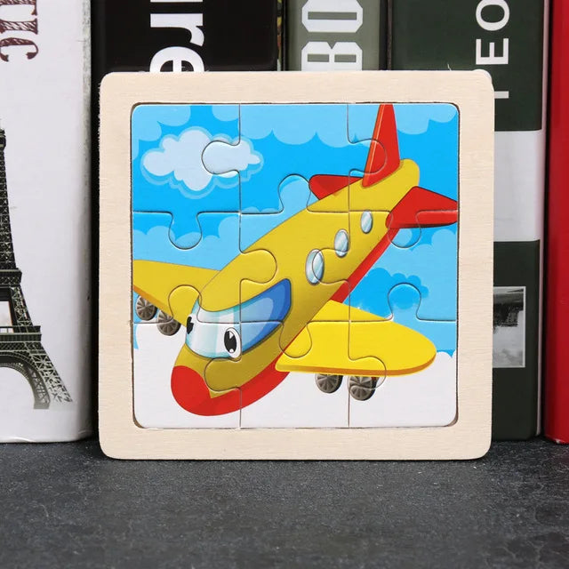 Wooden Toys 11x11cm Jigsaw 3d Puzzle Cartoon Animal Traffic Wooden Puzzle Game Montessori Educational Toys For Children
