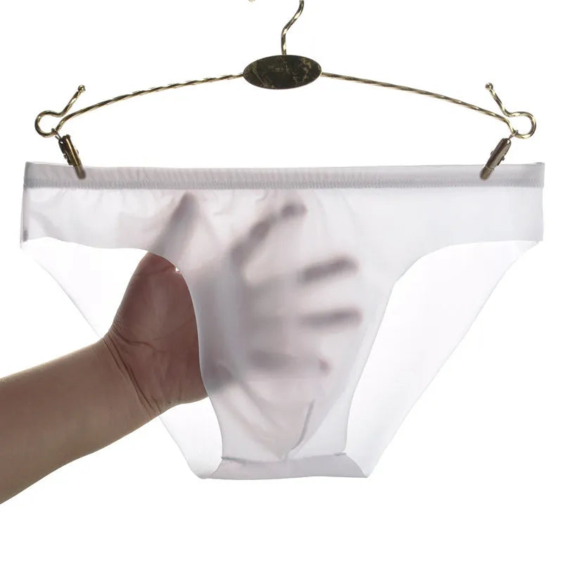 Men's Seamless Thong See-Through Underwear Ultra-Thin Low-Rise Sexy Solid Color Briefs Skin Friendly Soft Elastic Underpants