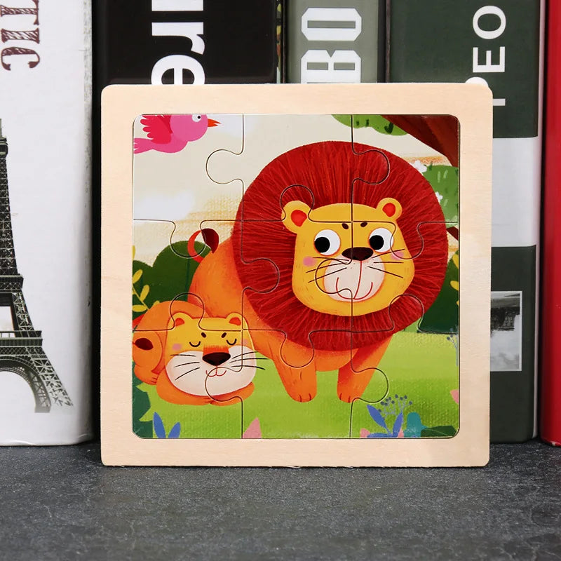 Wooden Toys 11x11cm Jigsaw 3d Puzzle Cartoon Animal Traffic Wooden Puzzle Game Montessori Educational Toys For Children