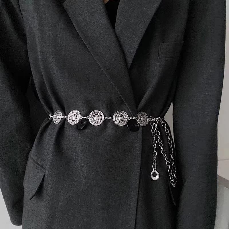 Retro Versatile Ethnic Style Metal Bohemian Waist Chain Belt For Women Fashion Sweater Chain Waist Seal Body Decor Accessories