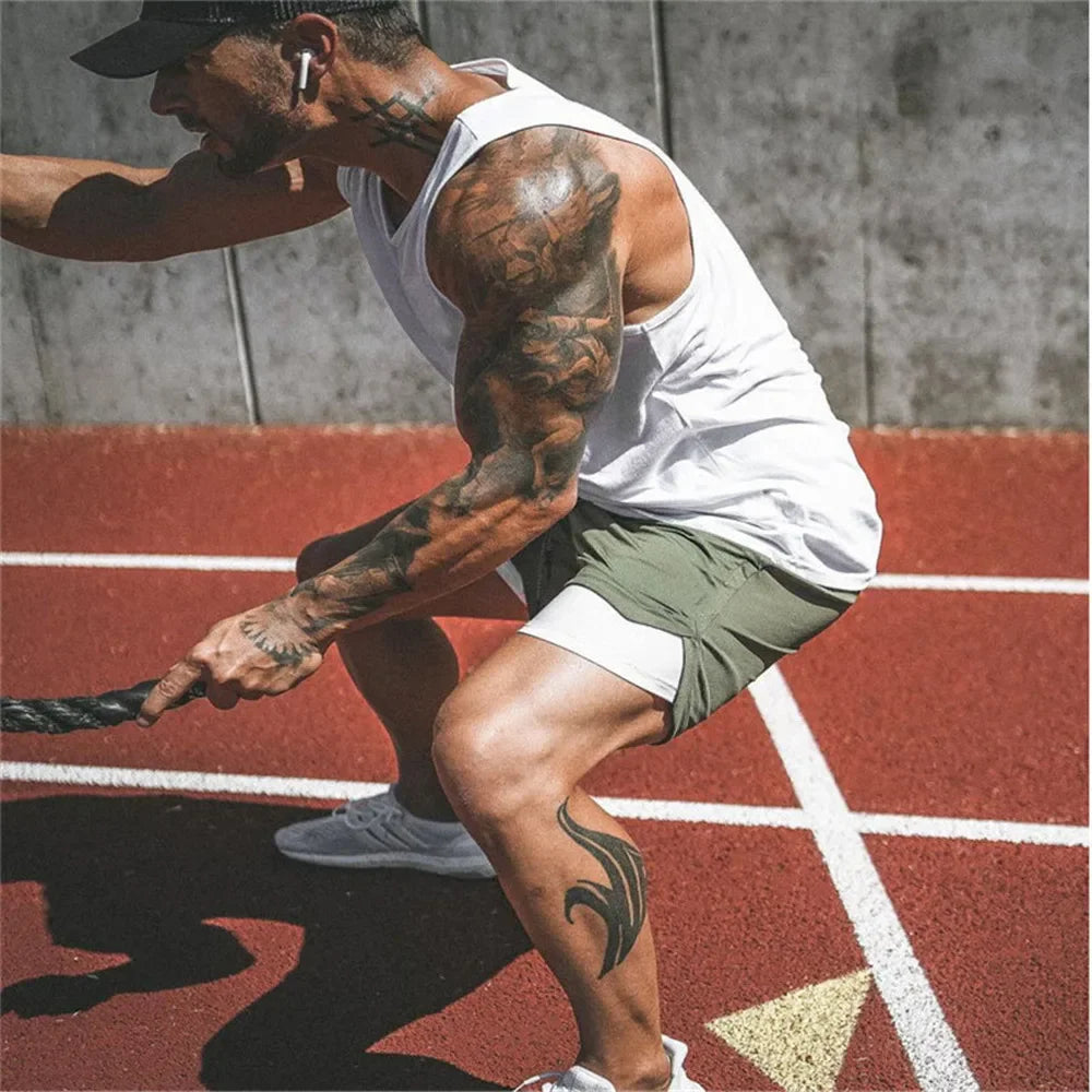 2 in 1 Compression Shorts for Men Gym Workout Running Shorts with Phone Pockets Athletic Quick Dry Activewear Training Jogging