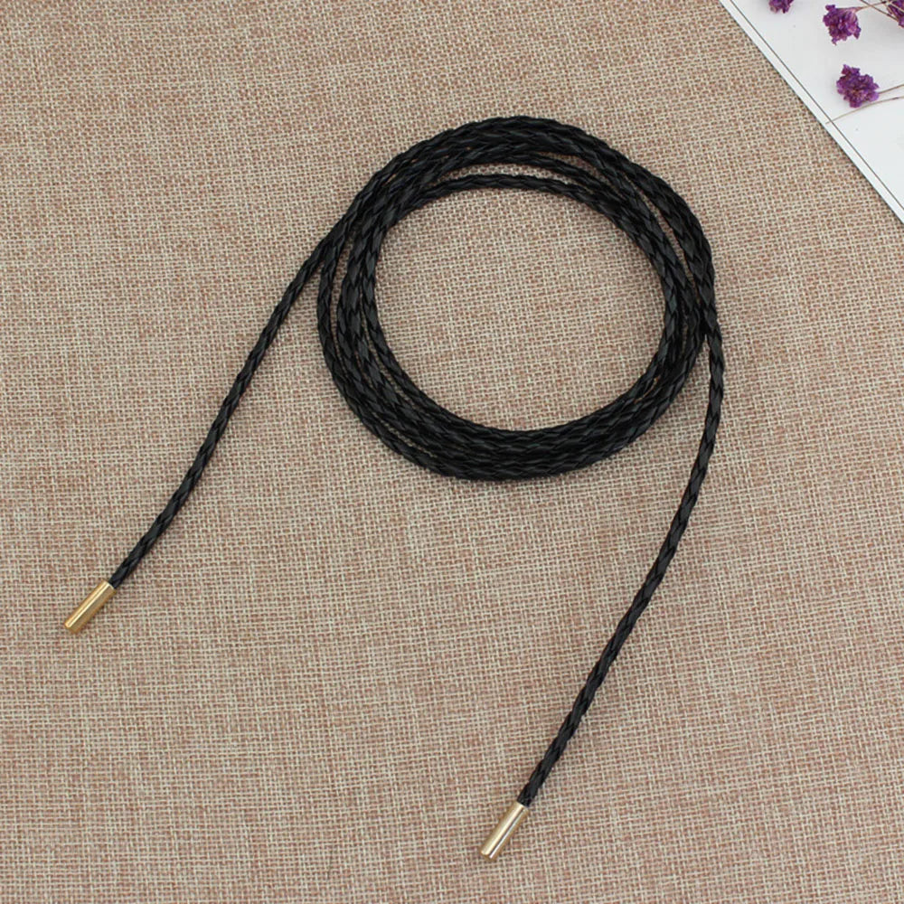New Round Leather Thin Belt Women Decorative Bow Knot Waist Rope Knotted Dress Coat Sweater String Strap Waistband