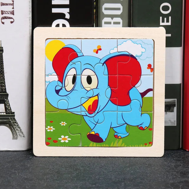 Wooden Toys 11x11cm Jigsaw 3d Puzzle Cartoon Animal Traffic Wooden Puzzle Game Montessori Educational Toys For Children