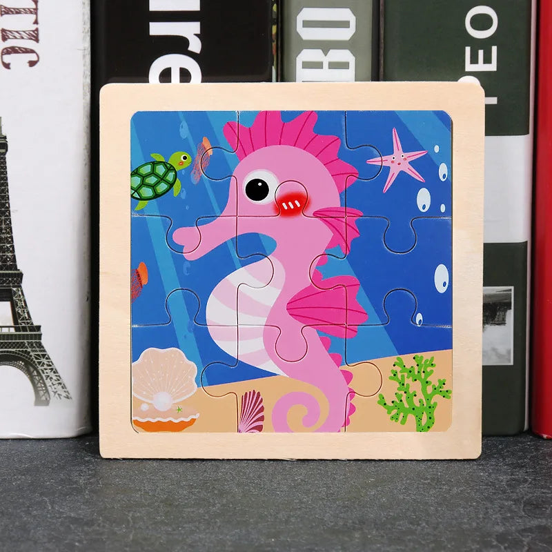 Wooden Toys 11x11cm Jigsaw 3d Puzzle Cartoon Animal Traffic Wooden Puzzle Game Montessori Educational Toys For Children