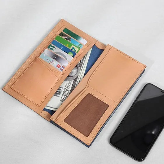 Ultra-Thin Leather Wallet for Men Simple Design Single Fold RFID Genuine Leather Coin Purse Long Wallet Casual Daily Use