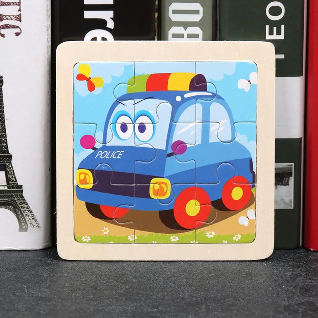 Wooden Toys 11x11cm Jigsaw 3d Puzzle Cartoon Animal Traffic Wooden Puzzle Game Montessori Educational Toys For Children