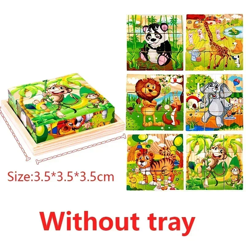 3D cube Wooden puzzle children's nine pieces six-sided wooden block tray children's Montessori learning educational puzzle toys