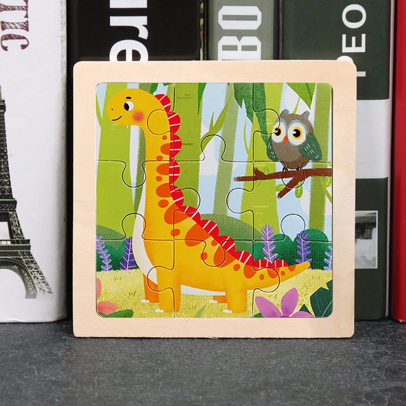 Wooden Toys 11x11cm Jigsaw 3d Puzzle Cartoon Animal Traffic Wooden Puzzle Game Montessori Educational Toys For Children