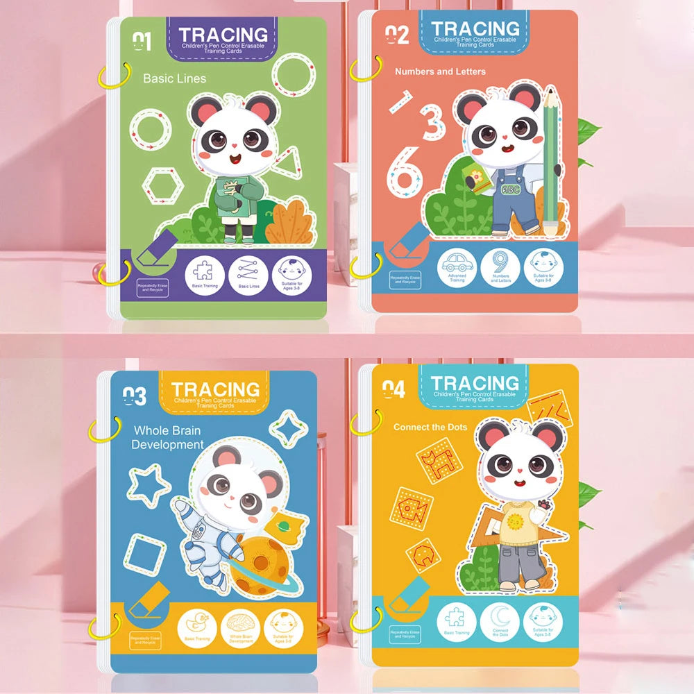 34-Page Reusable Educational Workbook Set, Perfect for Children's Drawing and Handwriting Training, Ideal for Christmas