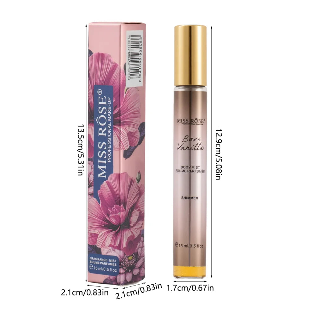 MISS ROSE 15ml Alcohol Free Fragrance Spray Long Lasting Sweet Fruity Shimmer Body Mist Portable Travel Size Deodorant