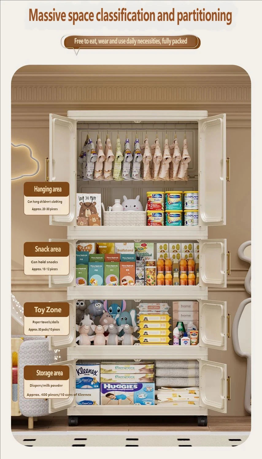 No-Install Foldable Baby Storage Cabinet – Large Capacity Multilayer Wardrobe & Toy Organizer, Portable for Living Room & Bedroo
