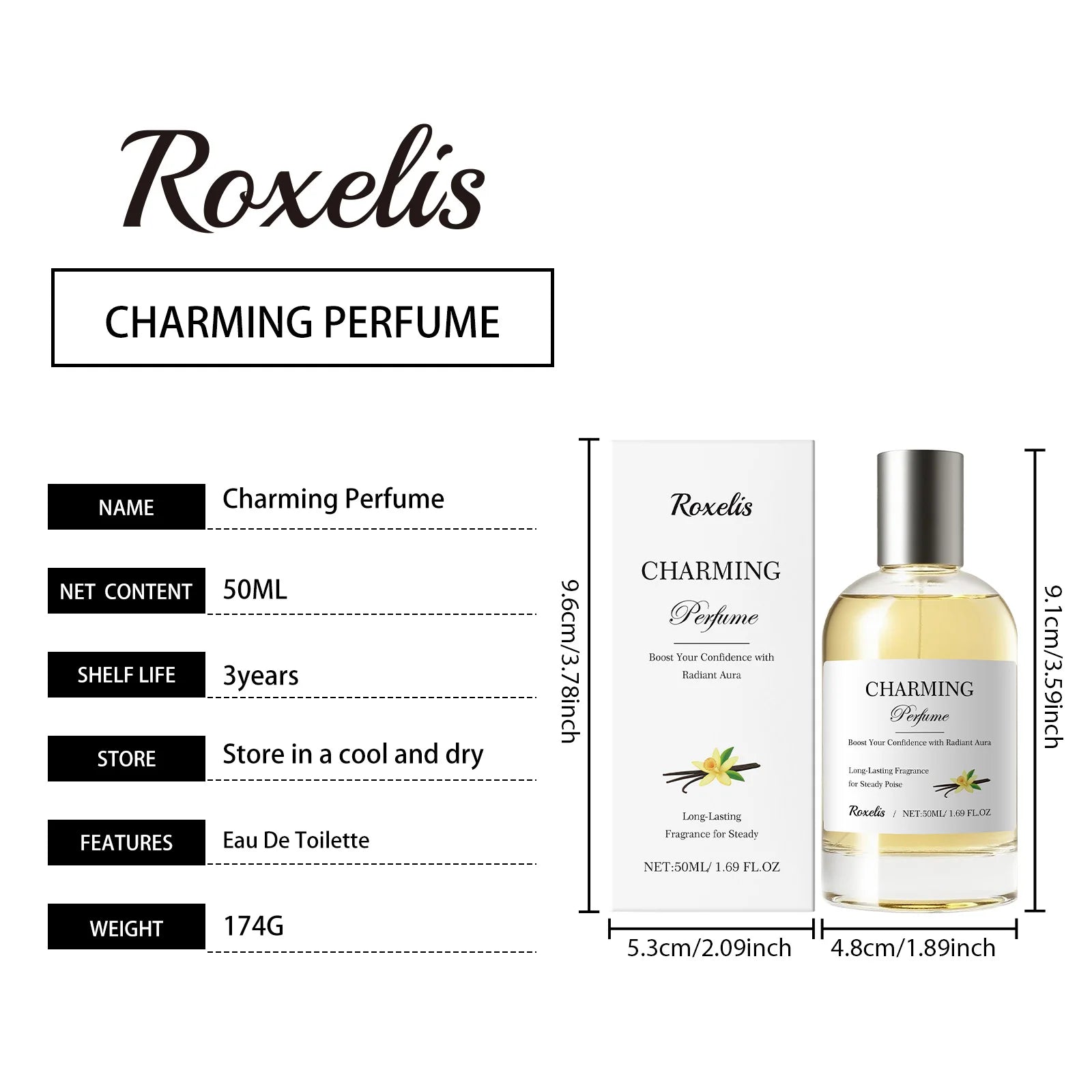 Roxelis Charming Women Perfume Amber Vanilla Fresh Floral Scent Suitable for All Occasions Long Lasting EDT 50ml