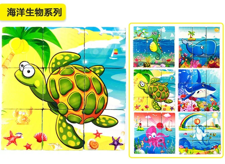 3D cube Wooden puzzle children's nine pieces six-sided wooden block tray children's Montessori learning educational puzzle toys