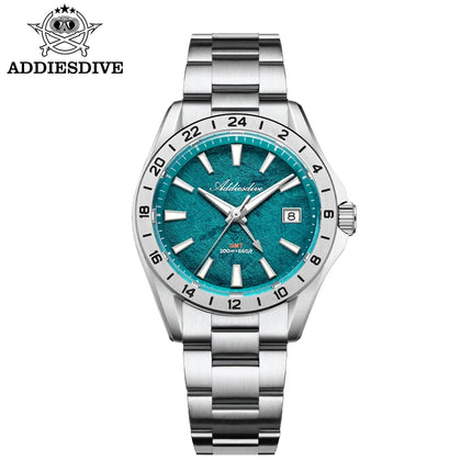 ADDIESDIVE Swiss GMT Quartz Watch – Sapphire Crystal & Dual Time Zone