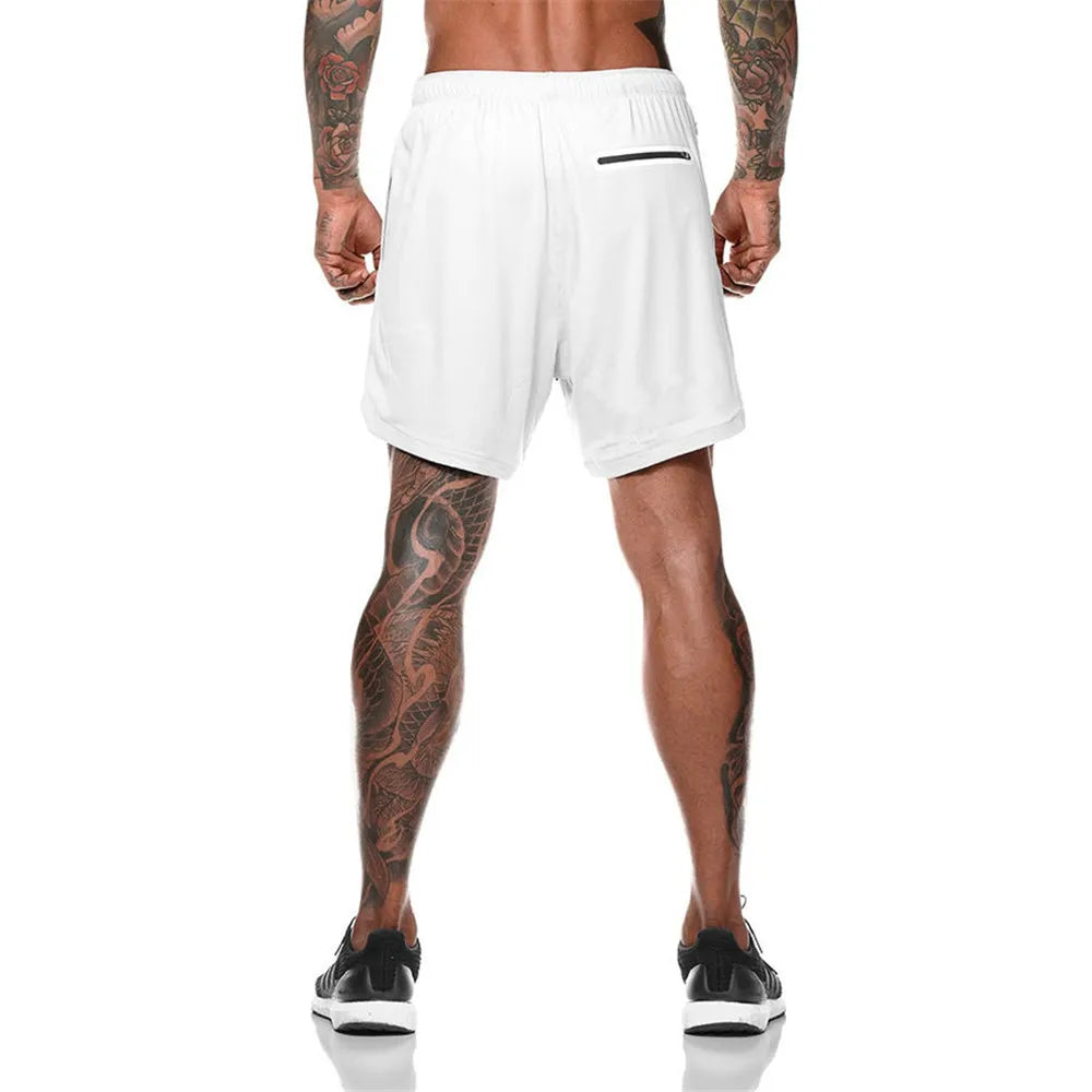 2 in 1 Compression Shorts for Men Gym Workout Running Shorts with Phone Pockets Athletic Quick Dry Activewear Training Jogging