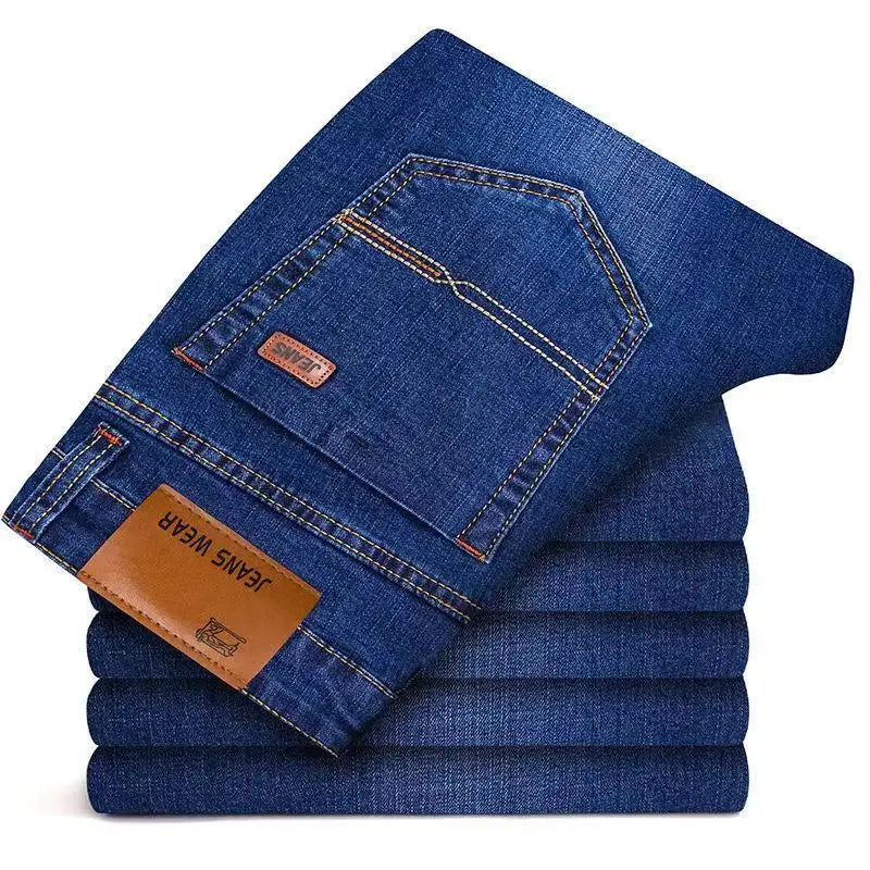 Men's Comfortable Soft Business Casual Denim Trousers Slim Fit Straight Pants Fashion Male Brand Light Luxury Stretch Clothing