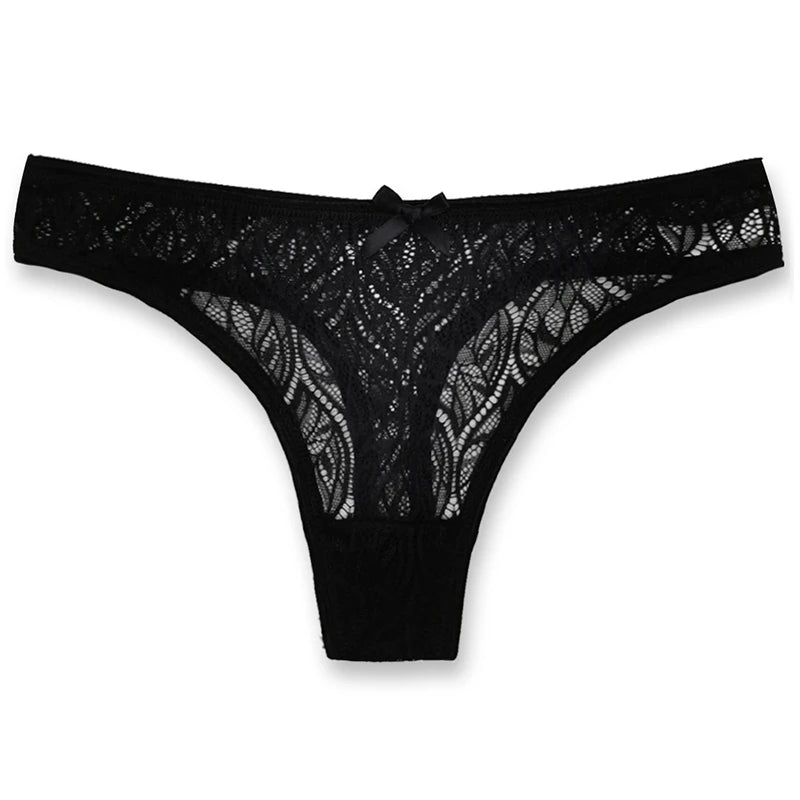 Lace Sexy G-String Thongs Solid Color Female Low Waist Bow Underpants Intimates Lingerie Transparent Women's Panties
